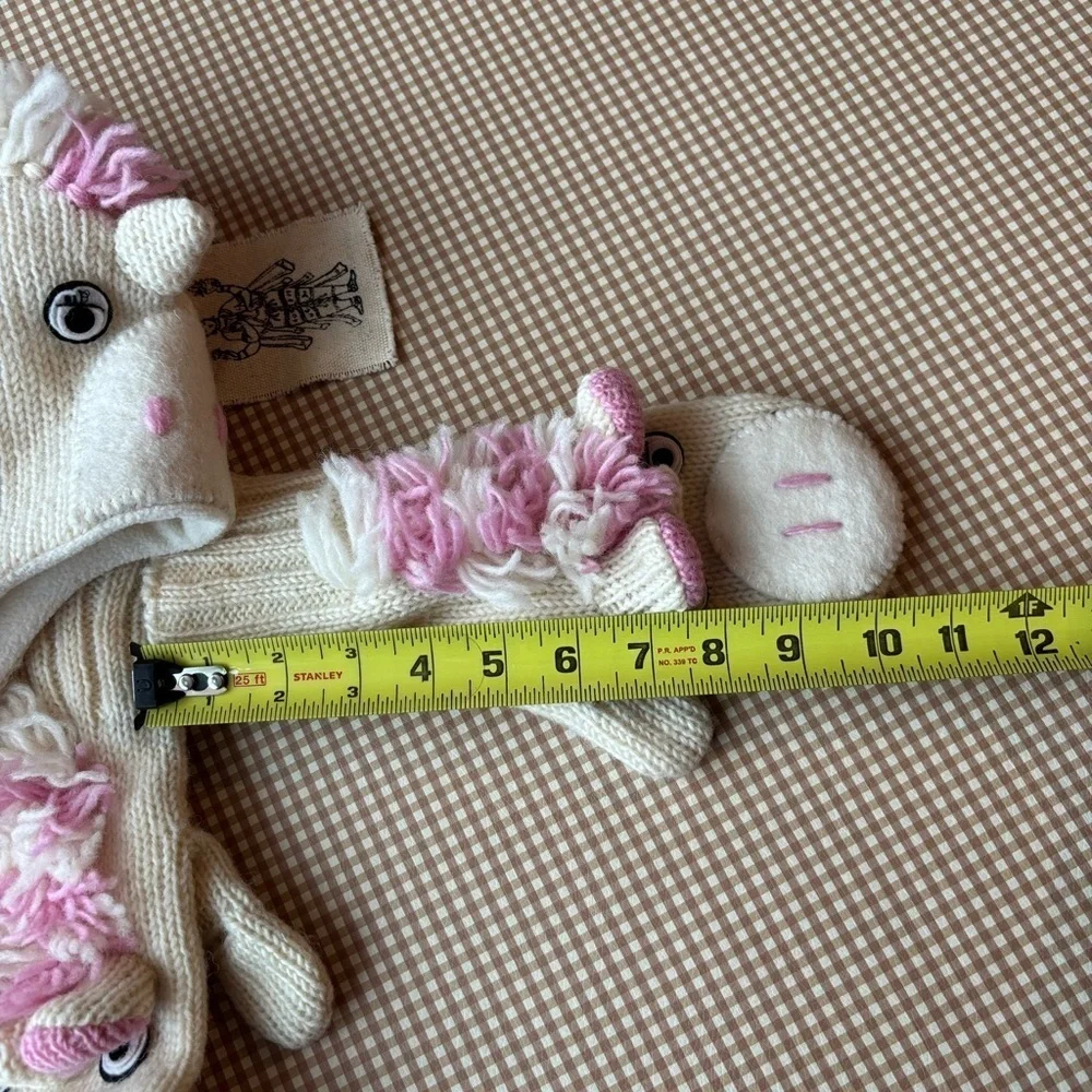 Nirvana Designs Unicorn Hat.Hand Knit + Mittens. wool. Handmade.NEW.M/L youth‎